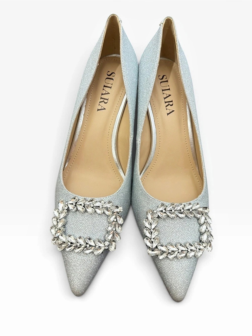 Suiara Crystal Embellished Heels Silver US 7 New - Picture 3 of 8